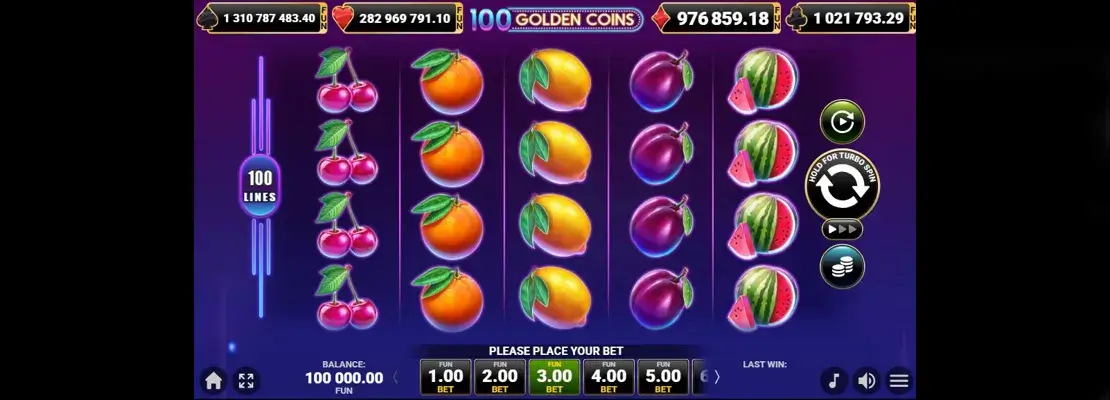 Úvodná obrazovka hry 100 Golden Coins