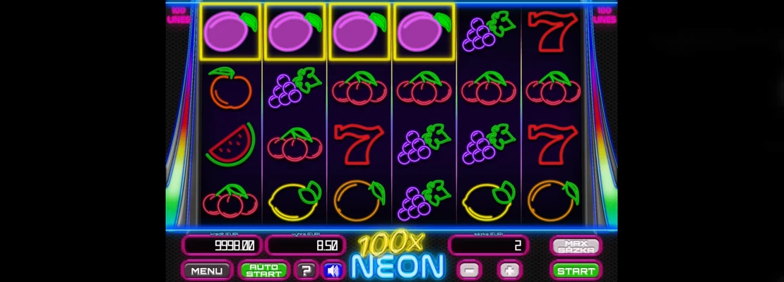 Úvodná obrazovka hry 100x Neon