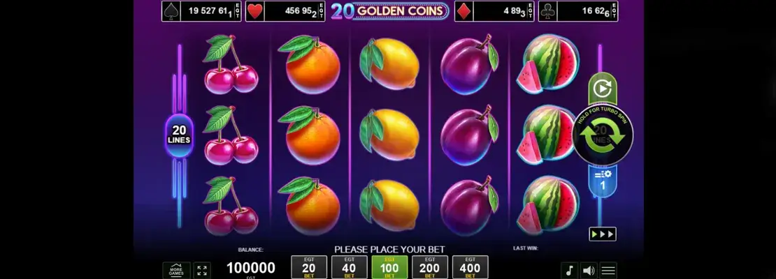 Úvodná obrazovka hry 20 Golden Coins