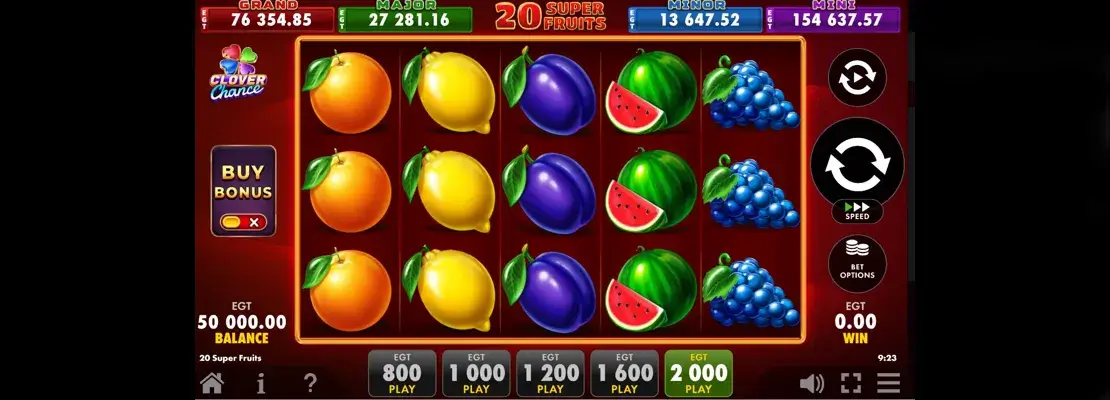 Úvodná obrazovka hry 20 Super Fruits Bell Link