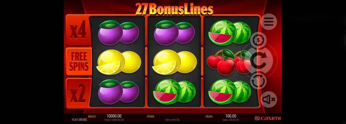 Úvodná obrazovka hry 27 Bonus Lines