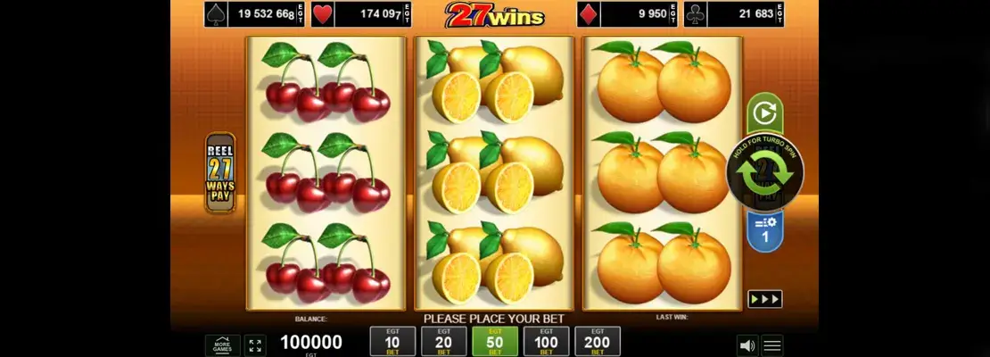 Úvodná obrazovka hry 27 Wins