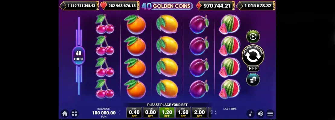 Úvodná obrazovka hry 40 Golden Coins