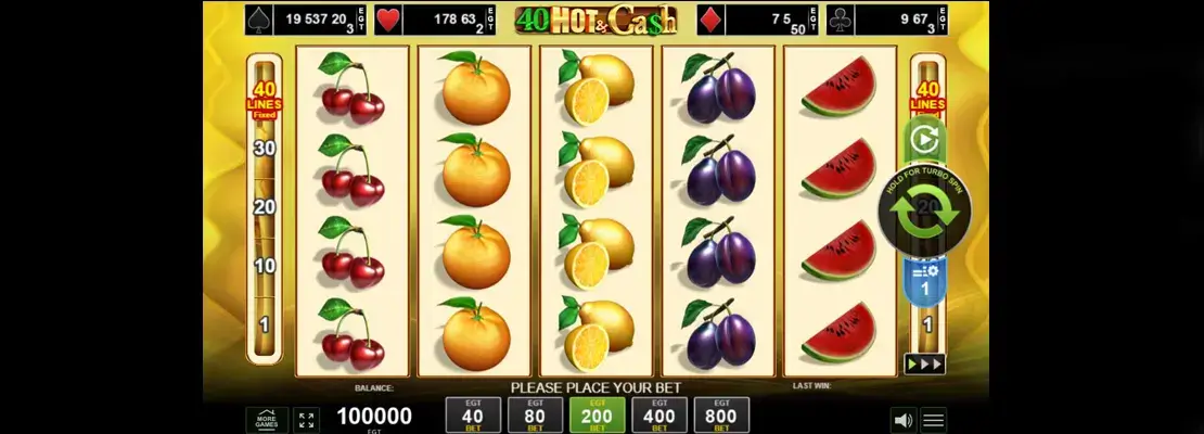Úvodná obrazovka hry 40 Hot And Cash
