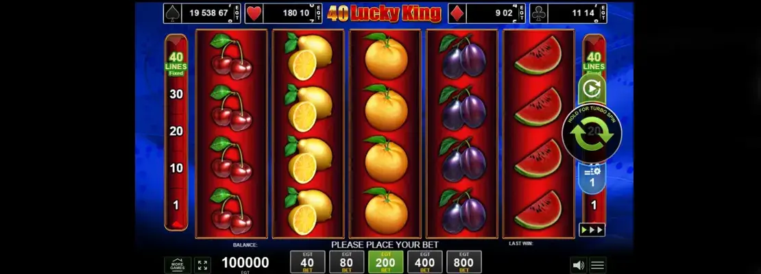 Úvodná obrazovka hry 40 Lucky King