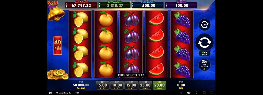 Úvodná obrazovka hry 40 Lucky King Bell Link