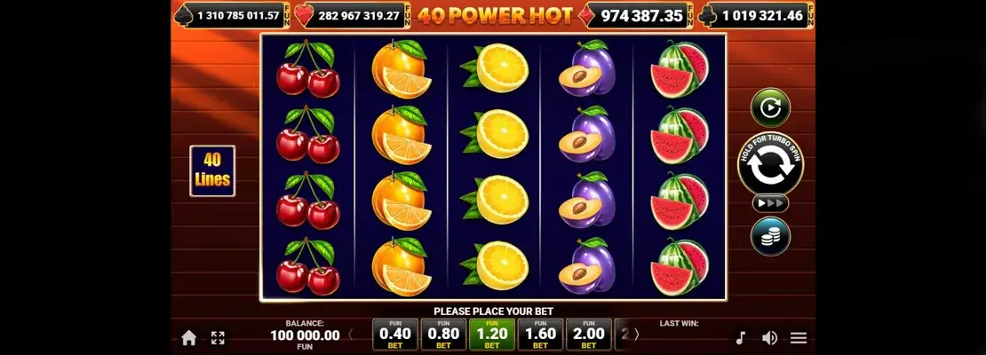 Úvodná obrazovka hry 40 Power Hot