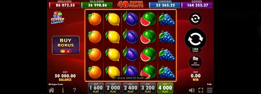 Úvodná obrazovka hry 40 Super Fruits Bell Link