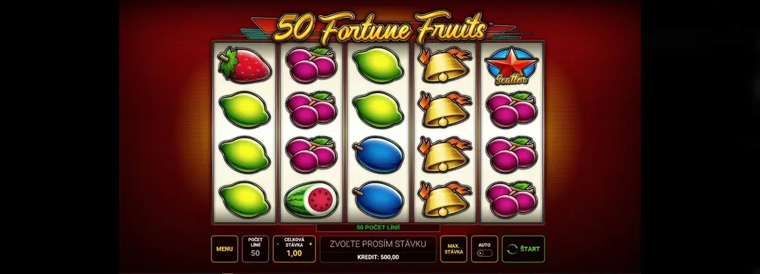 Úvodná obrazovka hry 50 Fortune Fruits