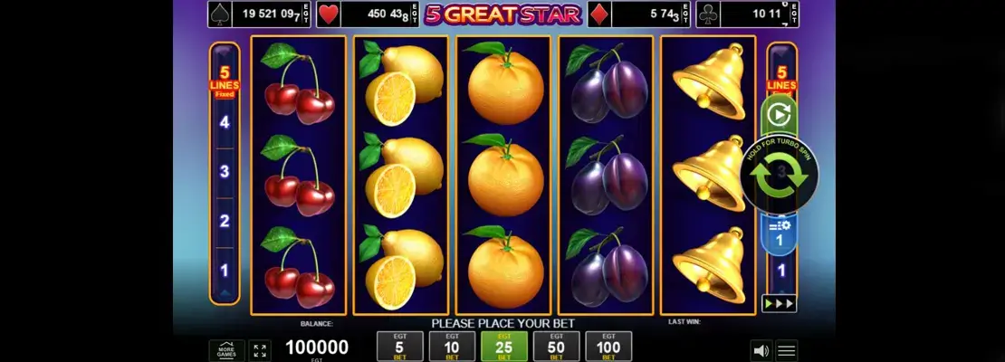 Úvodná obrazovka hry 5 Great Star