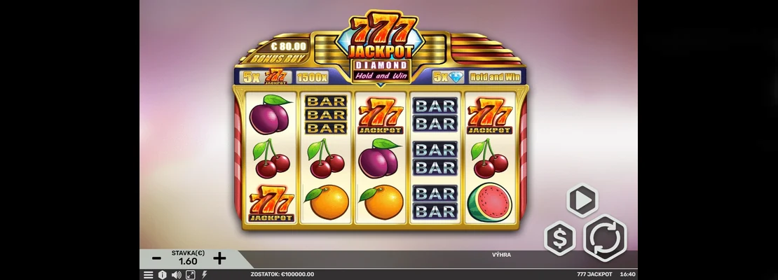 Úvodná obrazovka hry 777 Jackpot Diamond Hold And Win