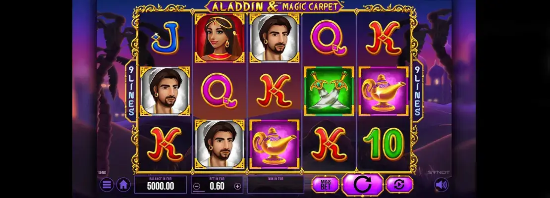 Úvodná obrazovka hry Aladdin And The Magic Carpet