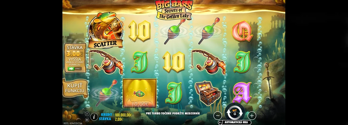 Úvodná obrazovka hry Big Bass Secrets Of The Golden Lake