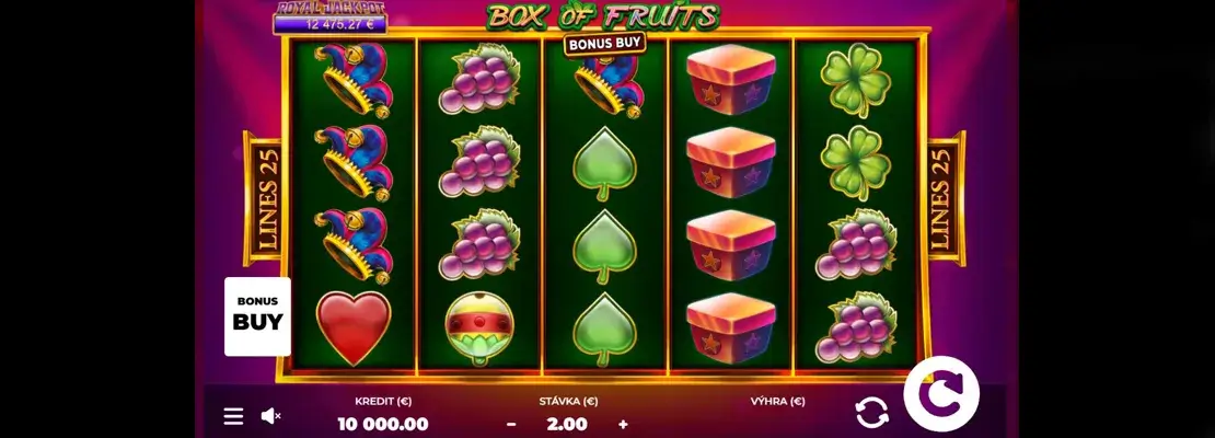 Úvodná obrazovka hry Box Of Fruits Bonus Buy