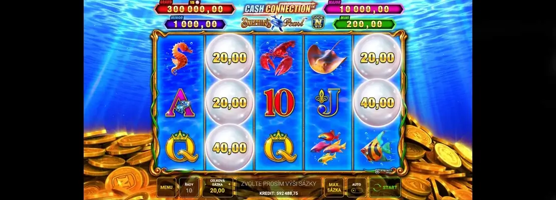 Úvodná obrazovka hry Cash Connection Dolphins Pearl