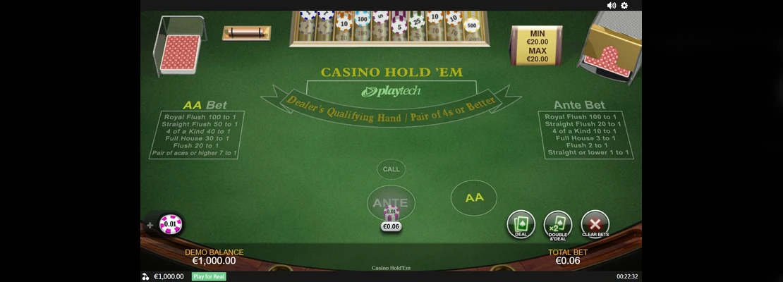 Úvodná obrazovka hry Casino Hold Em