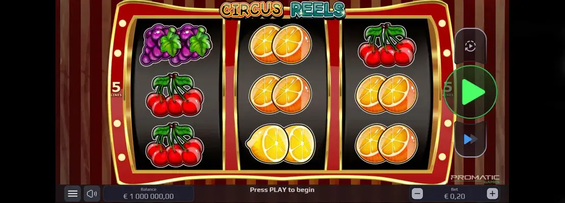 Úvodná obrazovka hry Circus Reels