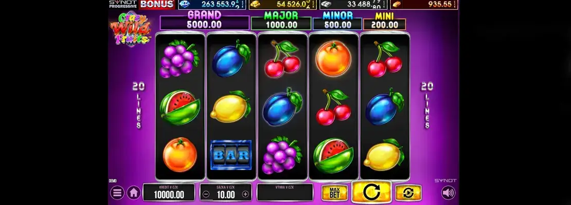 Úvodná obrazovka hry Crazy Wild Fruits