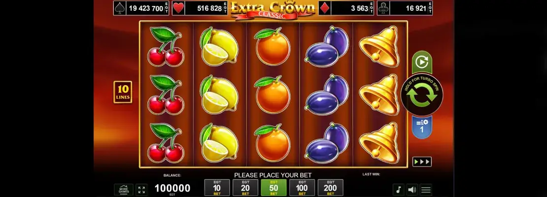Úvodná obrazovka hry Extra Crown