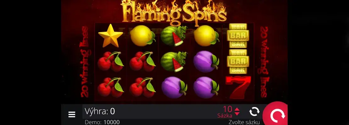 Úvodná obrazovka hry Flaming Spins