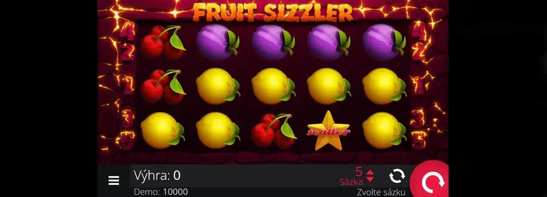 Úvodná obrazovka hry Fruit Sizzler