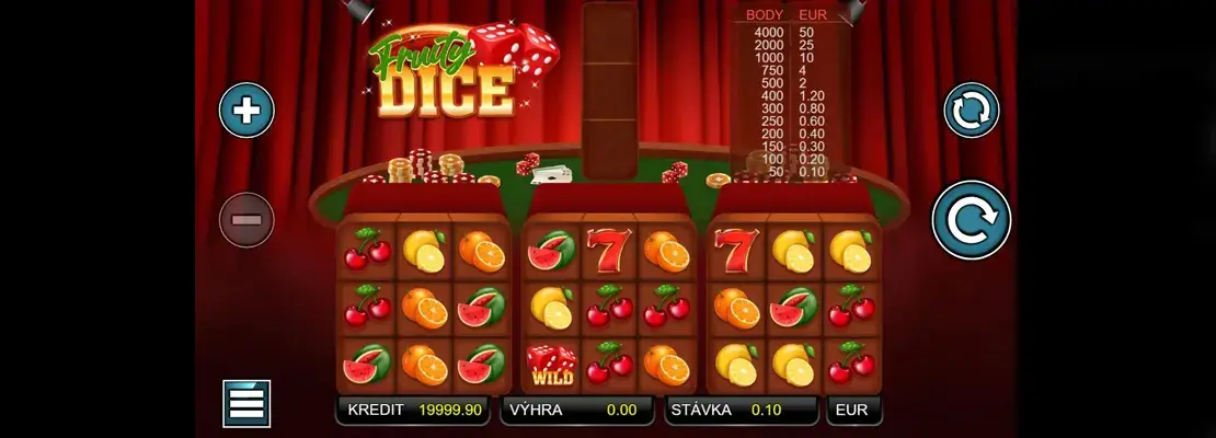 Úvodná obrazovka hry Fruity Dice