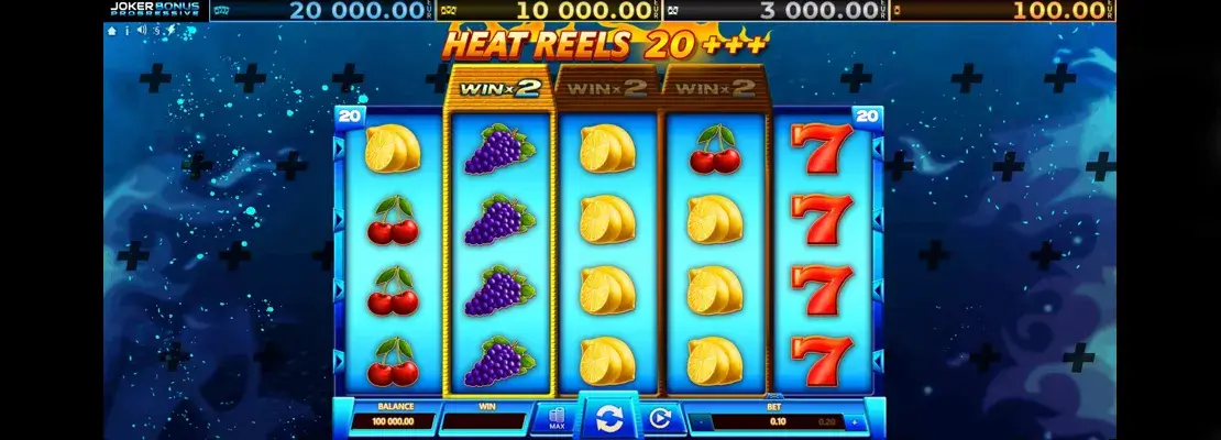 Úvodná obrazovka hry Heat Reels 20 Plus Plus Plus