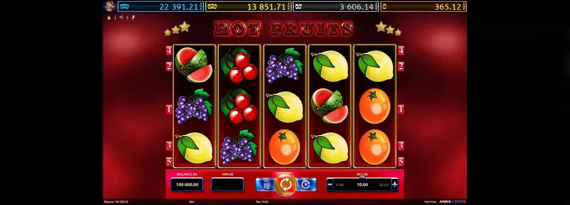 Úvodná obrazovka hry Hot Fruits