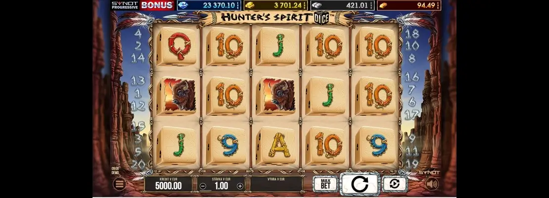 Úvodná obrazovka hry Hunters Spirit Dice