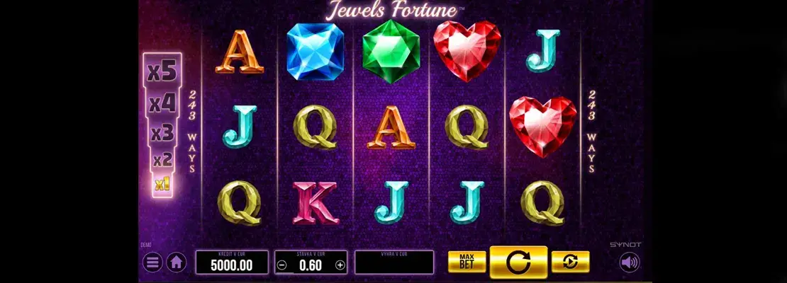 Úvodná obrazovka hry Jewels Fortune