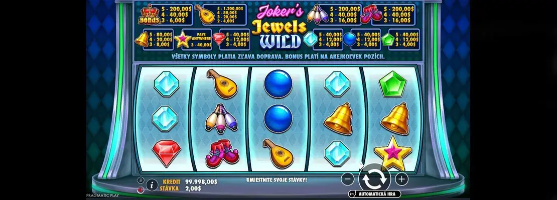 Úvodná obrazovka hry Jokers Jewels Wild
