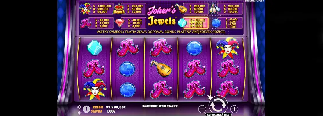 Úvodná obrazovka hry Jokers Jewels