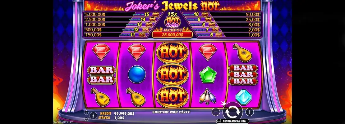 Úvodná obrazovka hry Jokers Jewels Hot