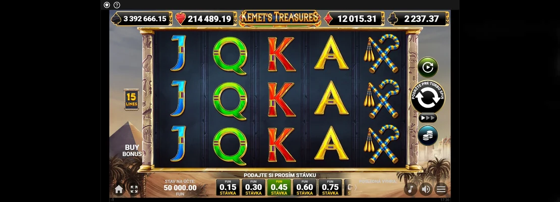 Úvodná obrazovka hry Kemets Treasures