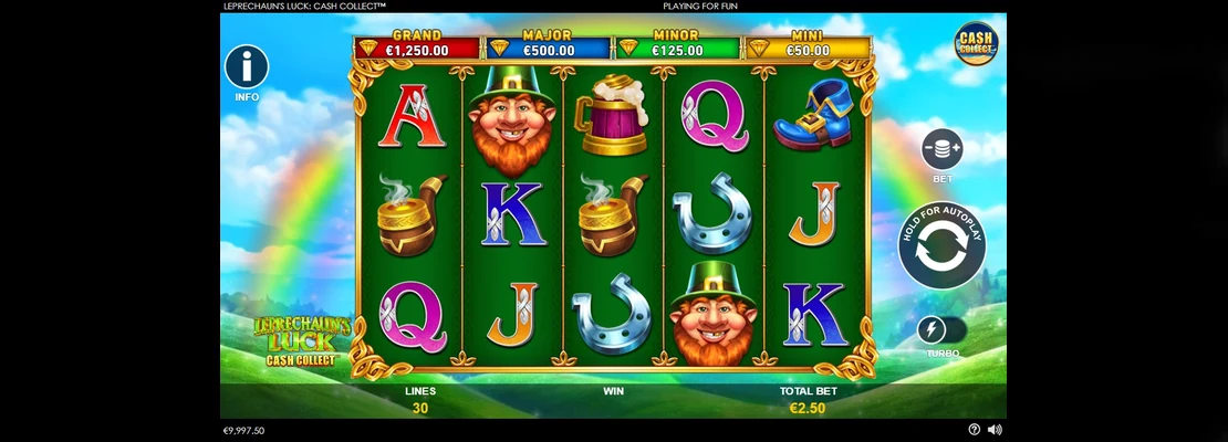 Úvodná obrazovka hry Leprechauns Luck Cash Collect