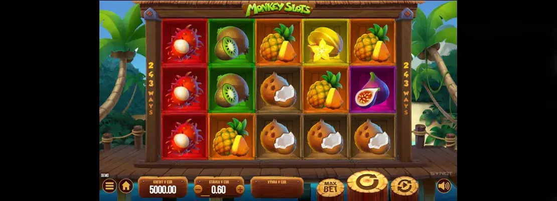 Úvodná obrazovka hry Monkey Slots