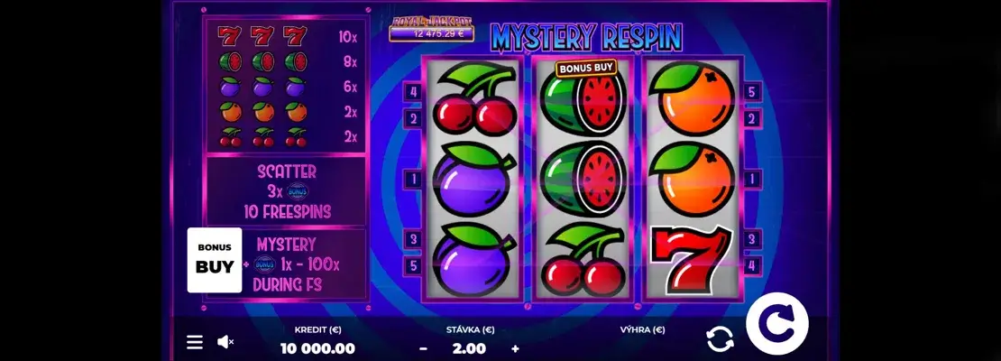 Úvodná obrazovka hry Mystery Respin Bonus Buy