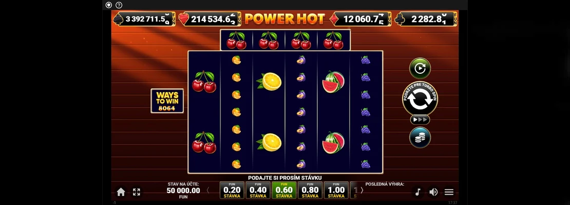 Úvodná obrazovka hry Power Hot