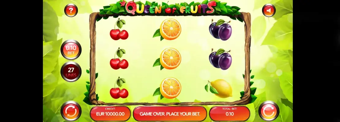 Úvodná obrazovka hry Queen Of Fruits