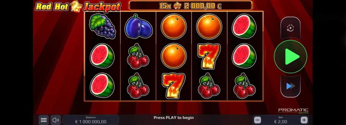 Úvodná obrazovka hry Red Hot Sevens Jackpot