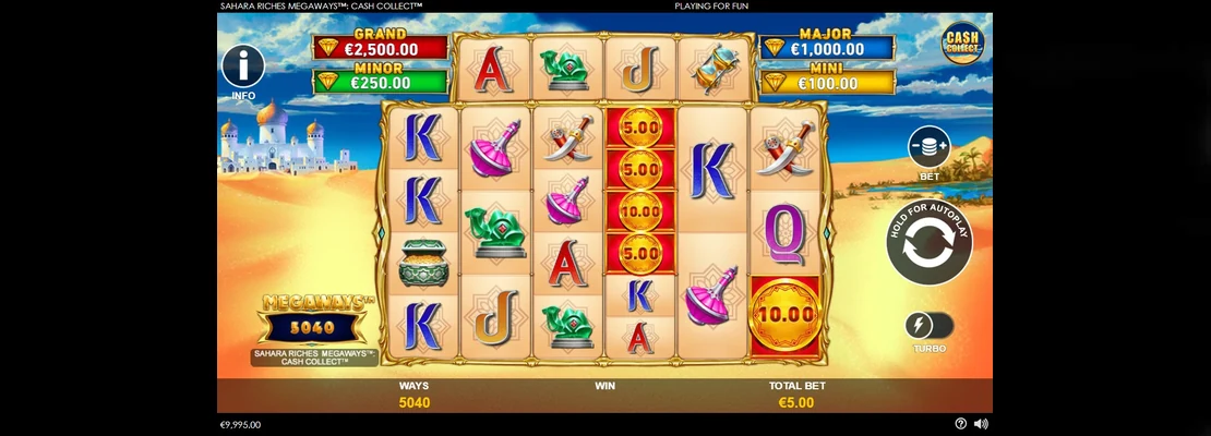 Úvodná obrazovka hry Sahara Riches Megaways Cash Collect