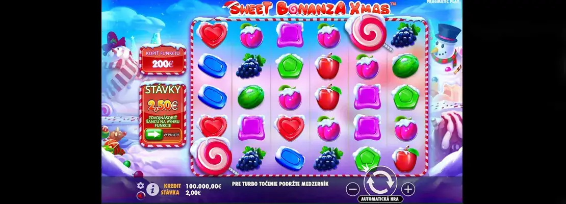 Úvodná obrazovka hry Sweet Bonanza Xmas