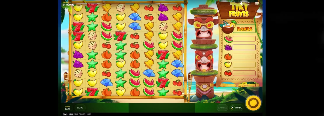 Úvodná obrazovka hry Tiki Fruits