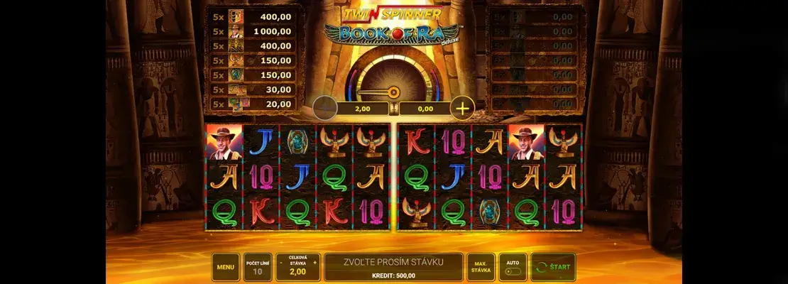 Úvodná obrazovka hry Twin Spinner Book Of Ra Deluxe
