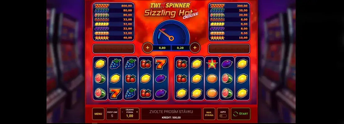 Úvodná obrazovka hry Twin Spinner Sizzling Hot Deluxe