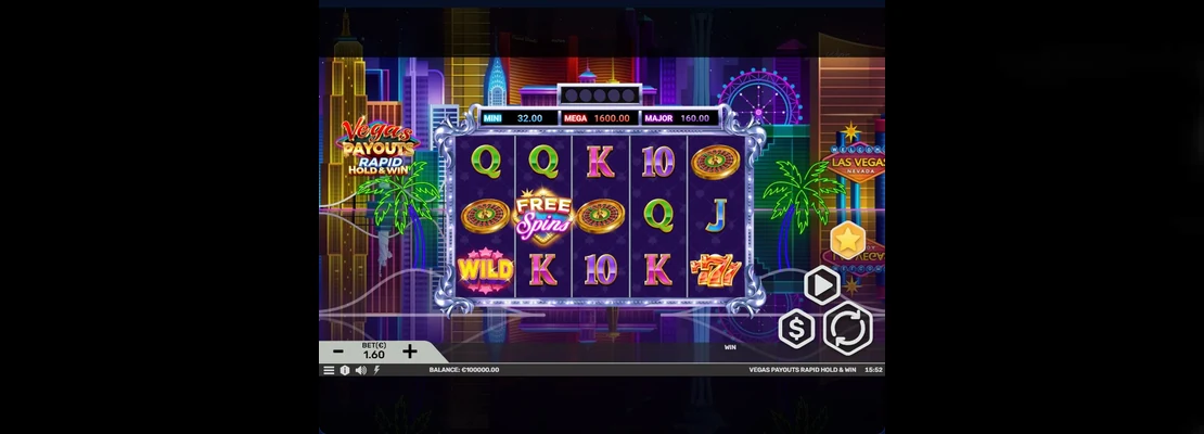Úvodná obrazovka hry Vegas Payouts Rapid Hold and Win
