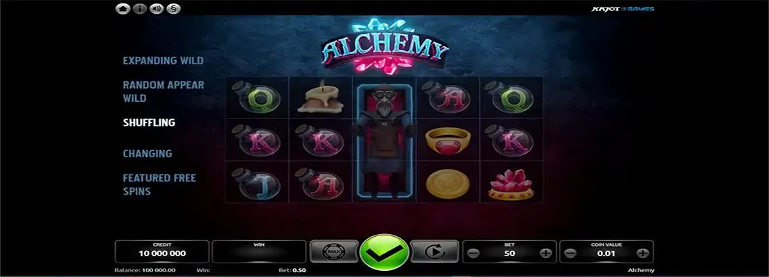 Úvodná obrazovka hry Alchemy